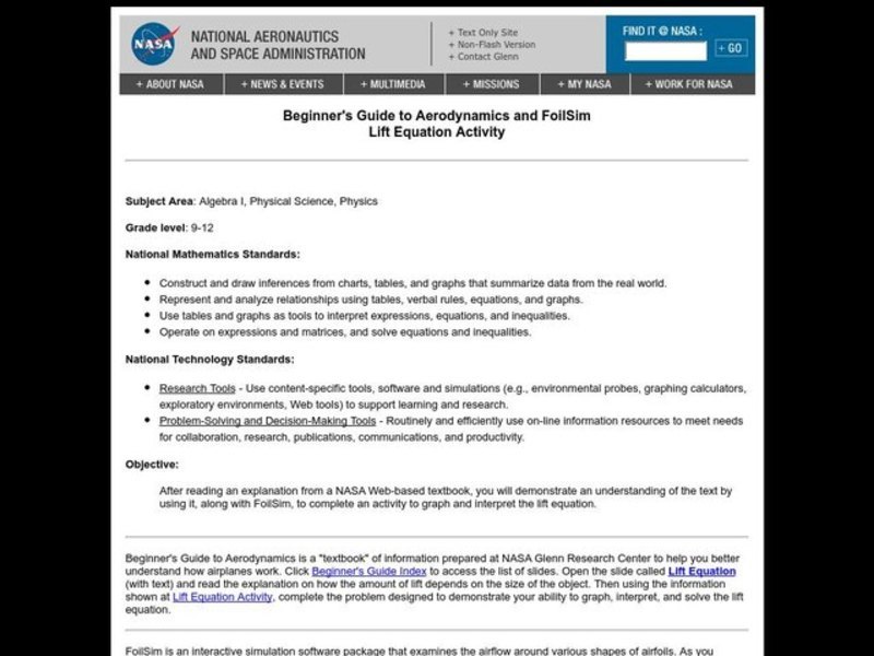 Lift Equation Problem Set Lesson Plan