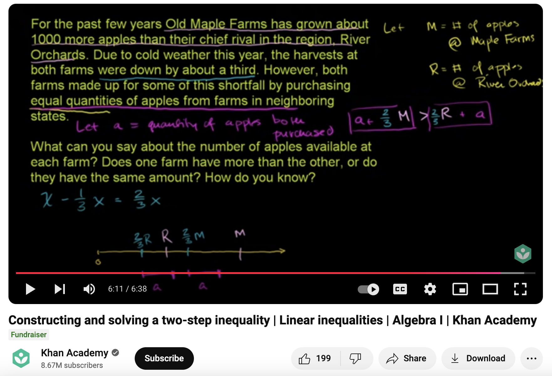 Constructing and Solving a Two-Step Inequality, Linear Inequalities, Algebra I Instructional Video