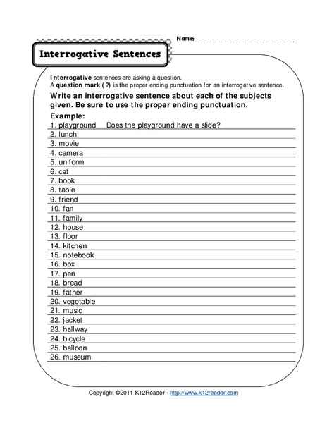 Interrogative Sentences Worksheet