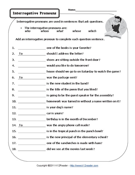 Interrogative Pronouns Worksheet