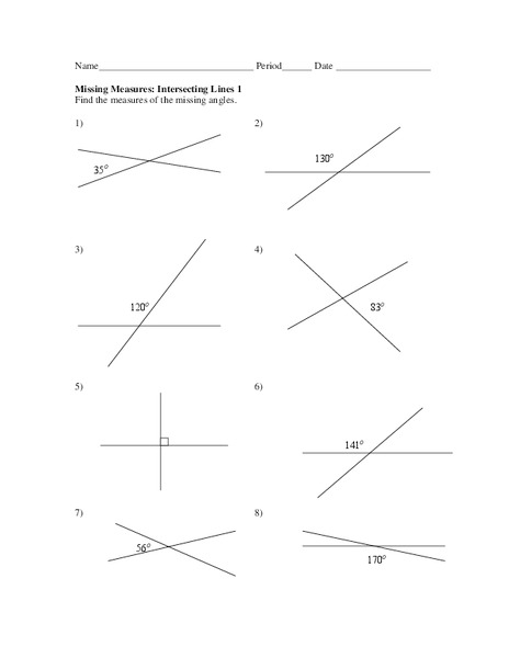 Intersecting Lines Worksheet