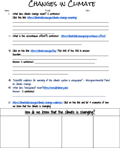 Climate Change Interactive Worksheet Fill-in-the-blank