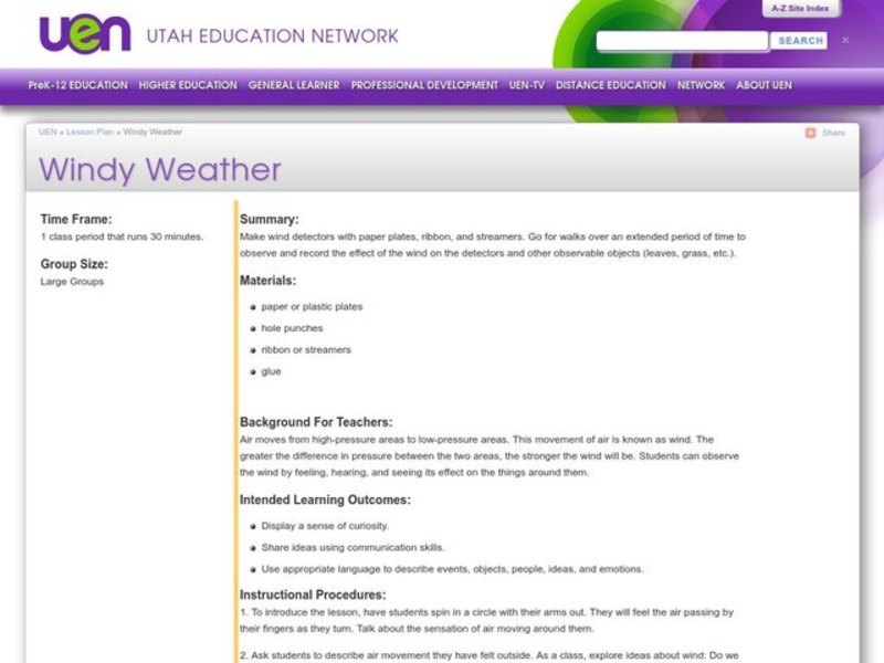 Windy Weather Lesson Plan