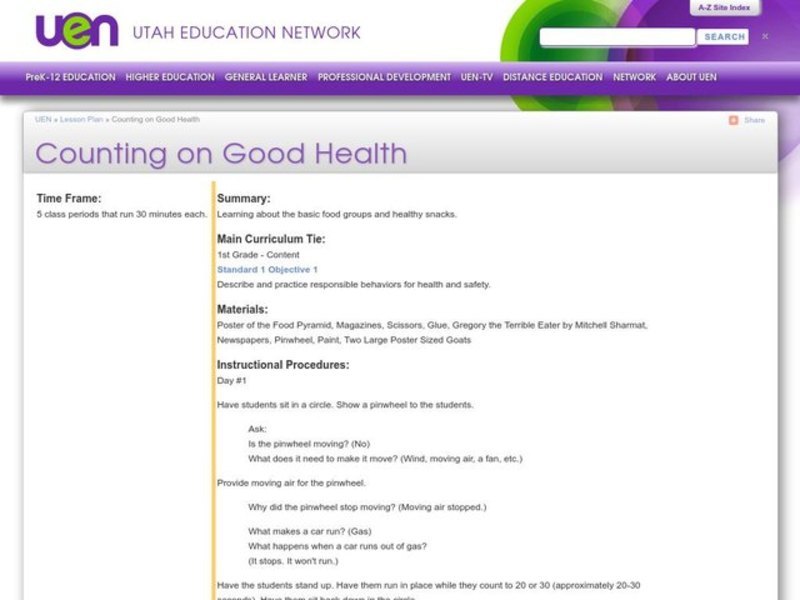 Counting on Good Health Lesson Plan