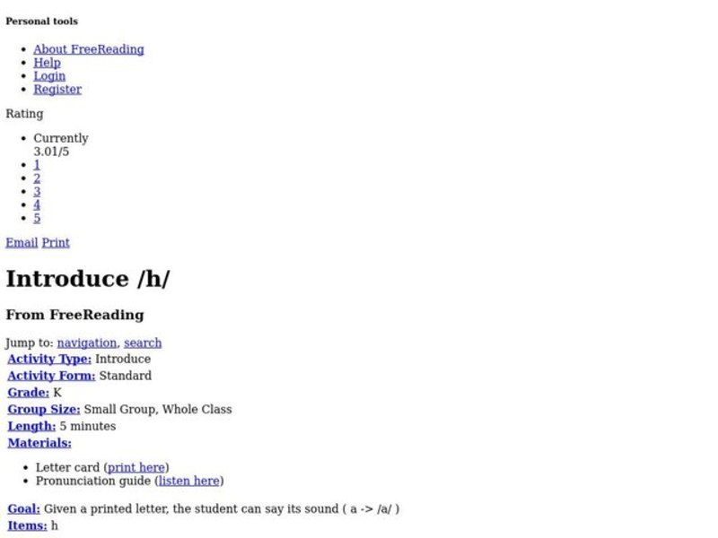 Introduce /h/ Lesson Plan