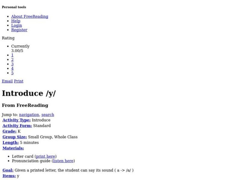 Introduce /Y/ Lesson Plan