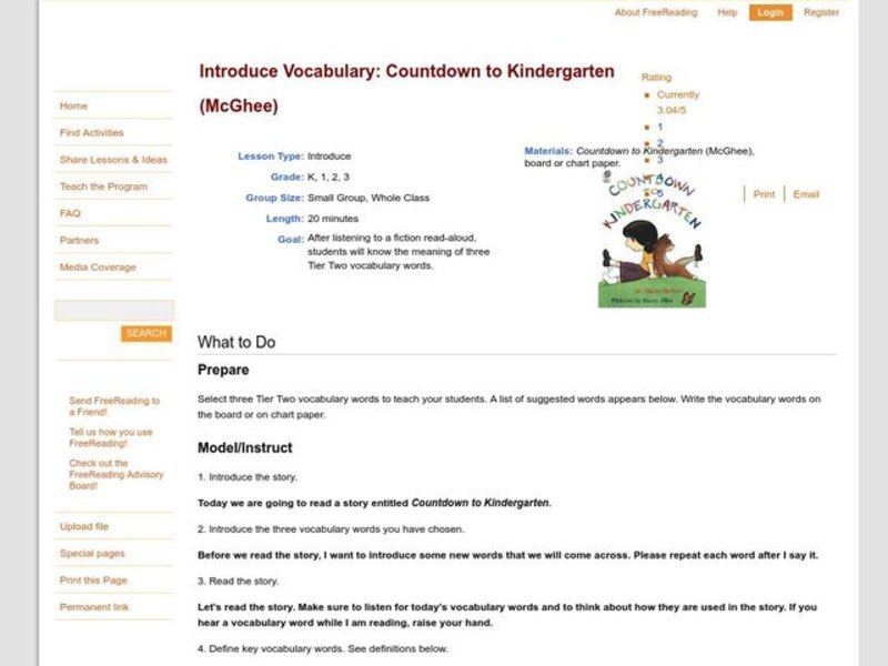 Introduce Vocabulary: Countdown to Kindergarten  Lesson Plan