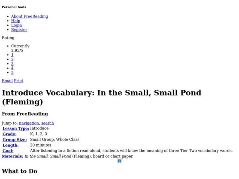 Introduce Vocabulary: In the Small, Small Pond  Lesson Plan