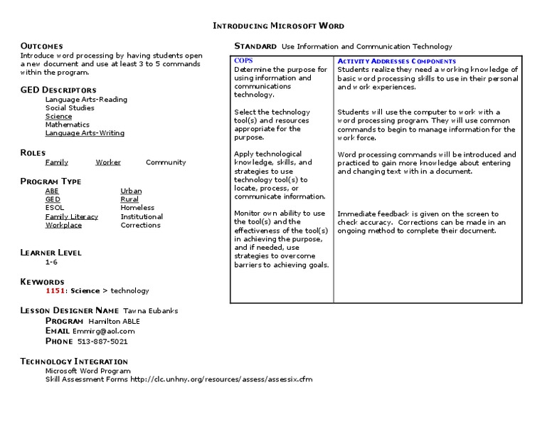 Introducing Microsoft Word Lesson Plan