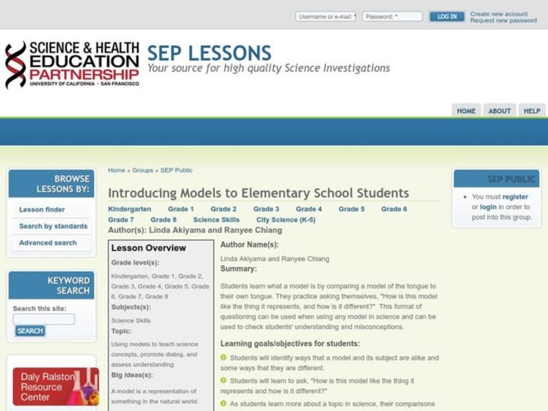 Introducing Models to Elementary School Students Lesson Plan