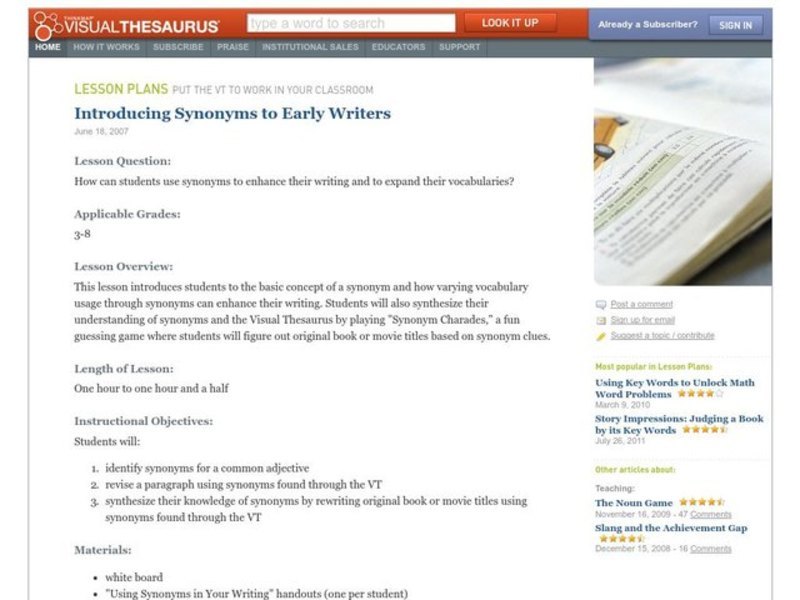 Introducing Synonyms to Early Writers Lesson Plan