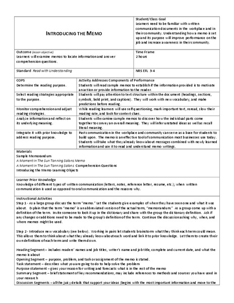 Introducing the Memo Lesson Plan
