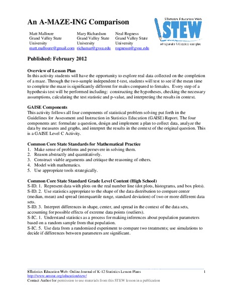 An A-MAZE-ING Comparison Lesson Plan