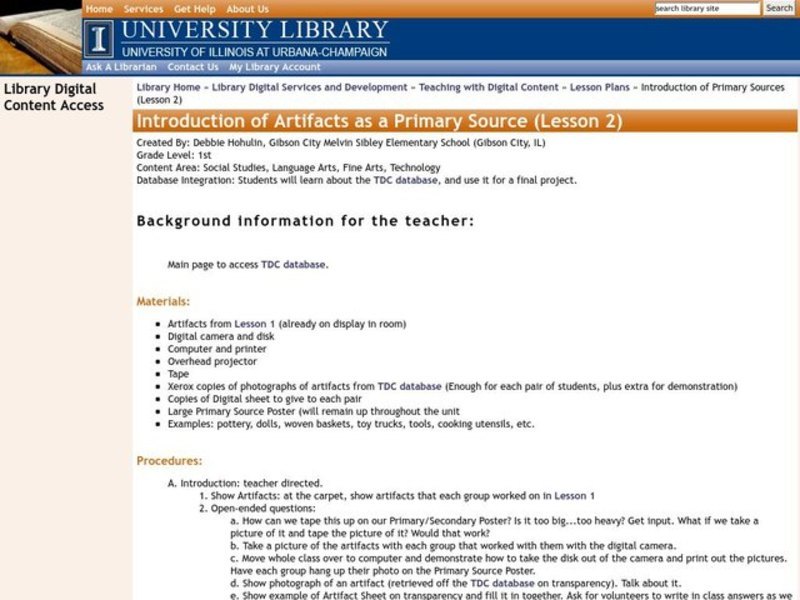 Introduction of Primary Sources Lesson Plan