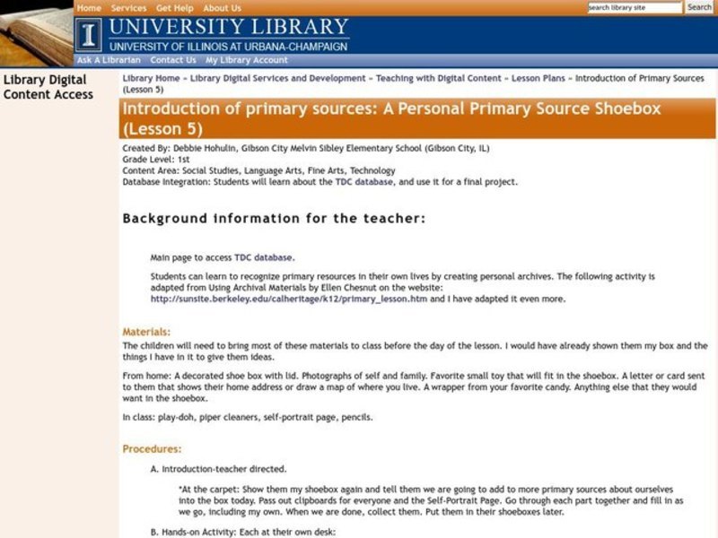 Introduction of Primary Sources Lesson Plan