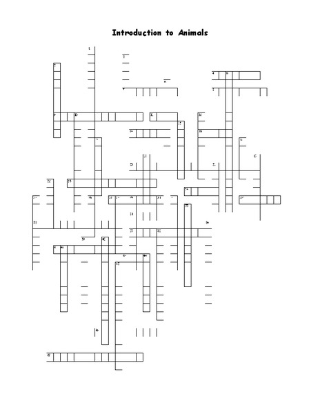 Introduction to Animals Crossword Puzzle Worksheet
