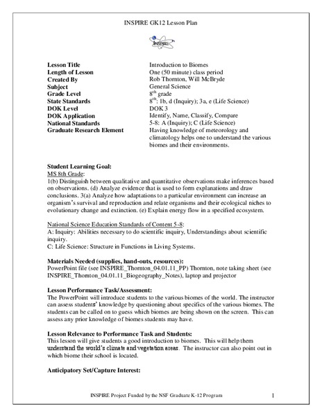 Introduction to Biomes Lesson Plan