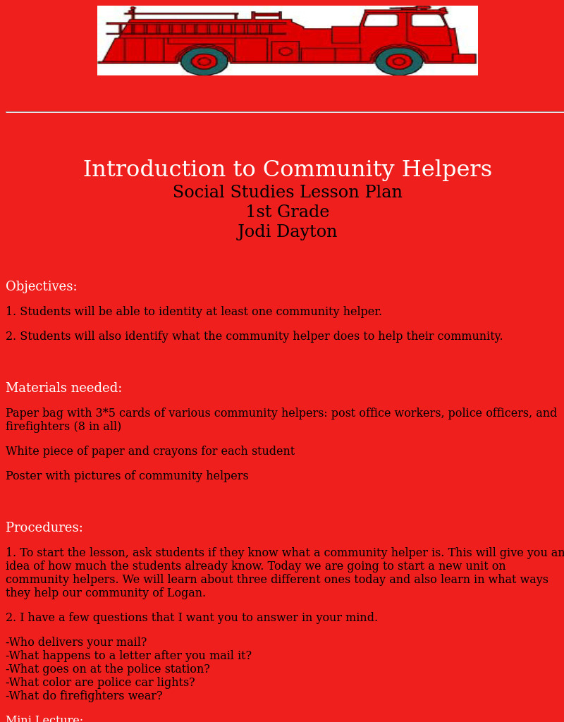 Introduction to Community Helpers Lesson Plan