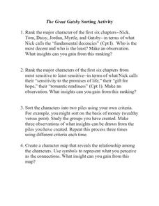 The Great Gatsby Sorting Activity