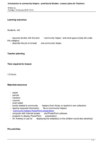 Introduction to Community Helpers Lesson Plan