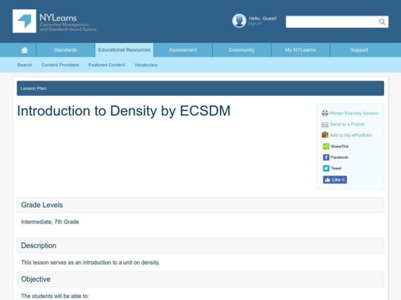 Introduction to Density Lesson Plan