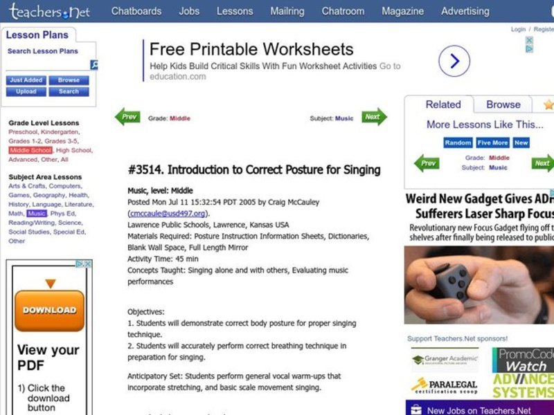 Introduction to Correct Posture for Singing Lesson Plan