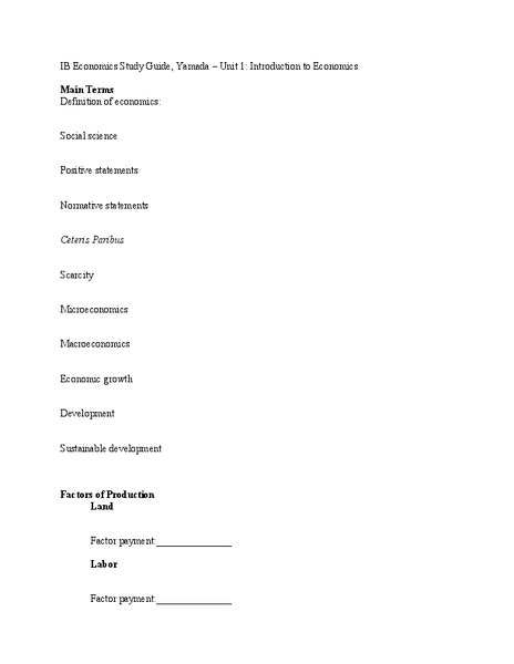 Introduction to Economics Worksheet