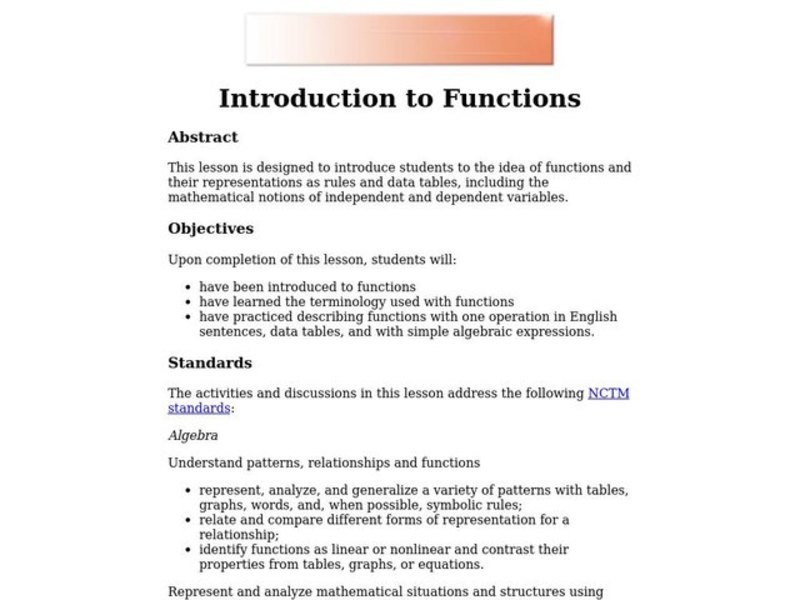 Introduction to Functions Lesson Plan