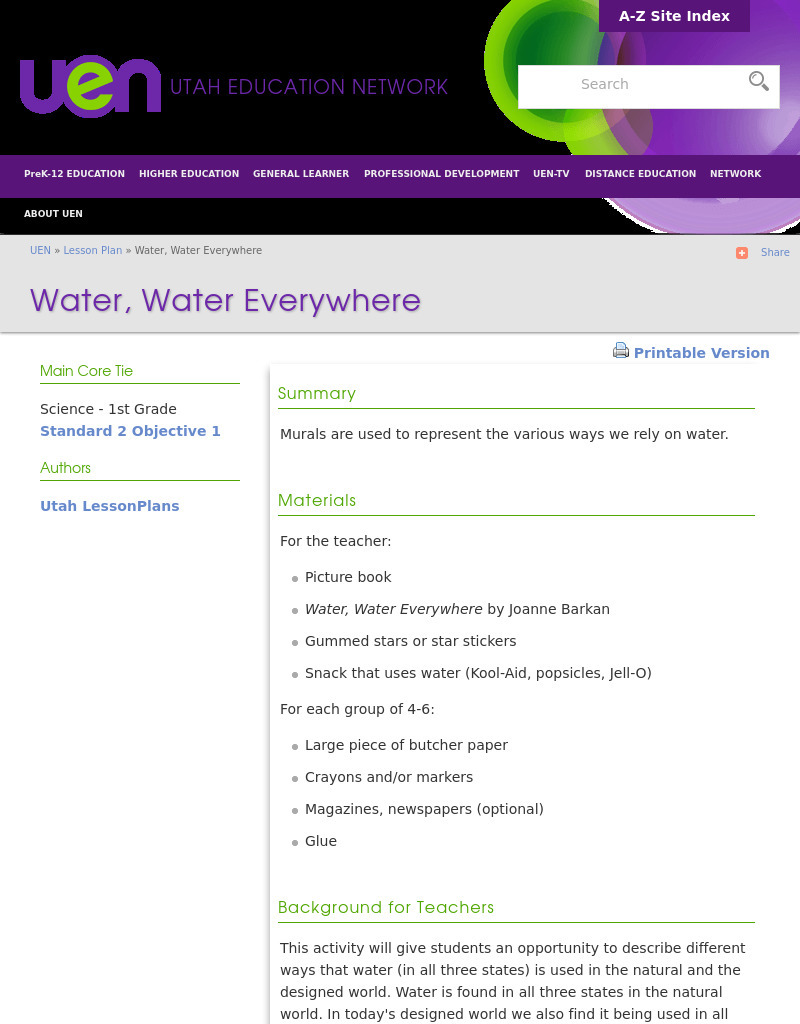 Water, Water Everywhere Lesson Plan