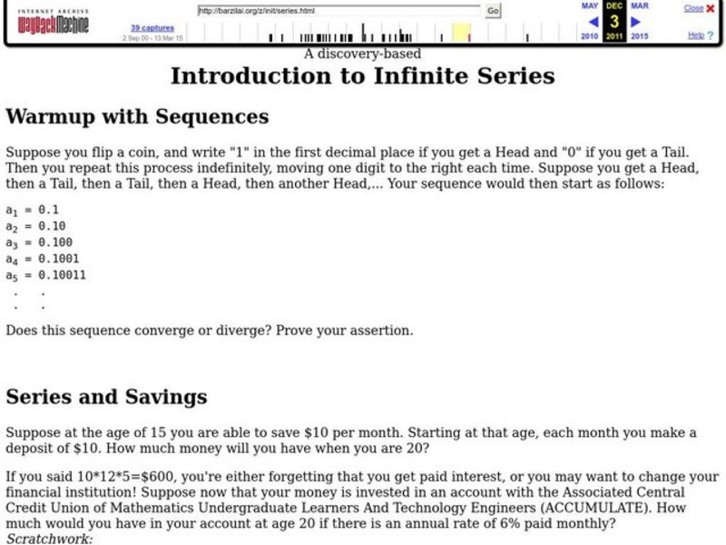 Introduction to Infinite Series Worksheet