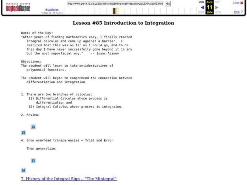 Introduction To Integration Lesson Plan