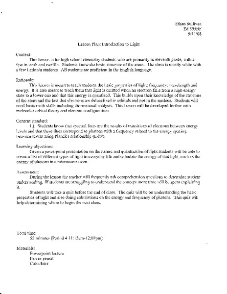 Introduction to Light Lesson Plan