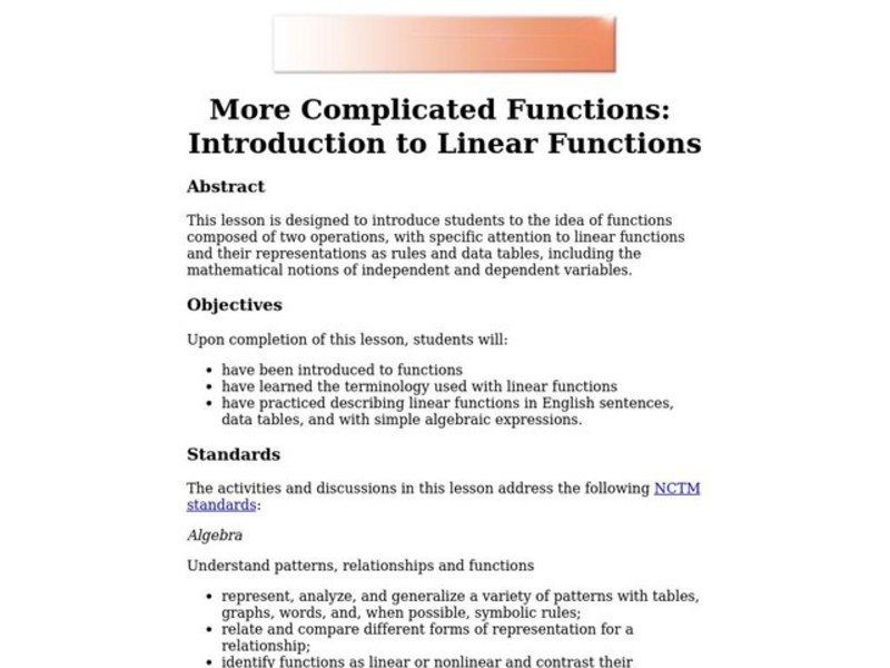 Introduction to Linear Functions Lesson Plan