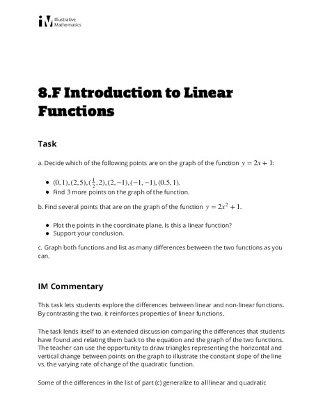 Introduction to Linear Functions Lesson Plan