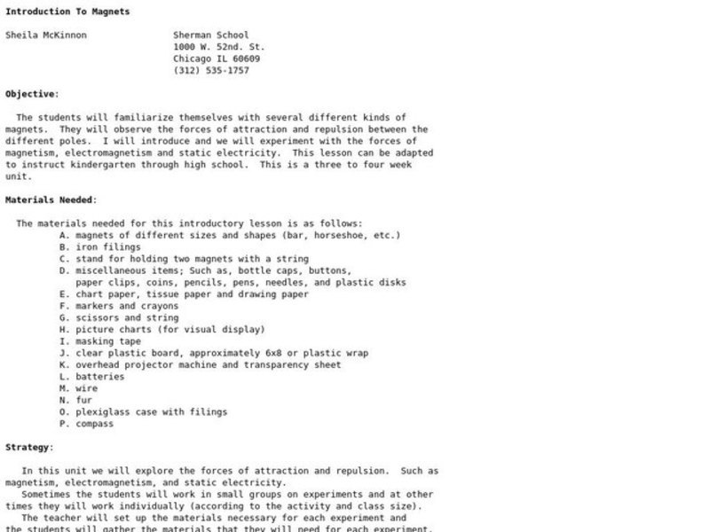 Introduction to Magnets Lesson Plan