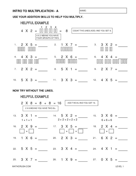 Introduction to Multiplication Worksheet