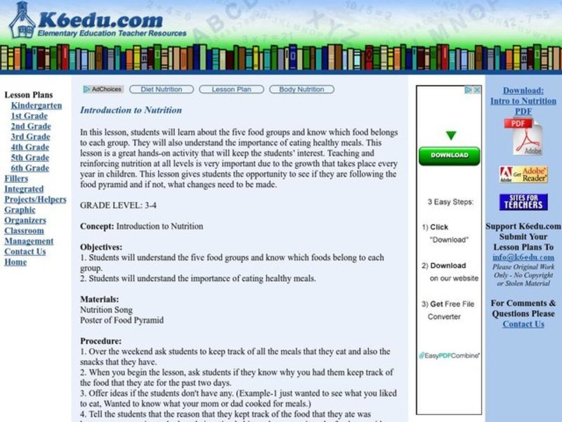 Introduction to Nutrition Lesson Plan