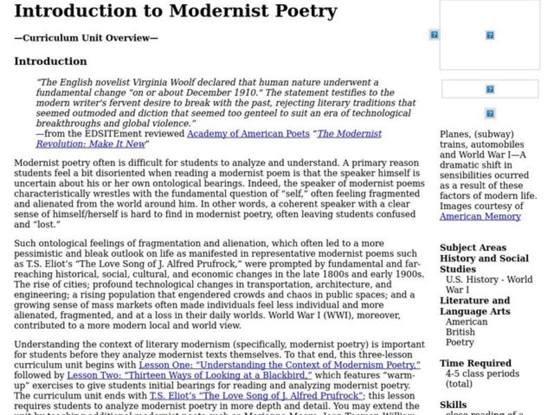 Introduction to Modernist Poetry Lesson Plan