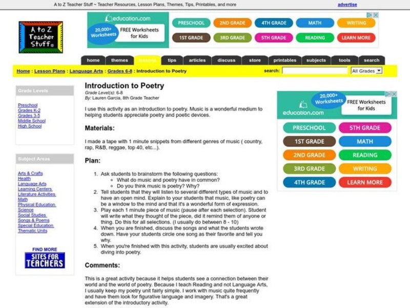 Introduction to Poetry Lesson Plan