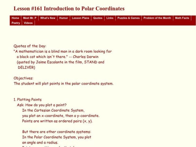 Introduction to Polar coordinates Lesson Plan