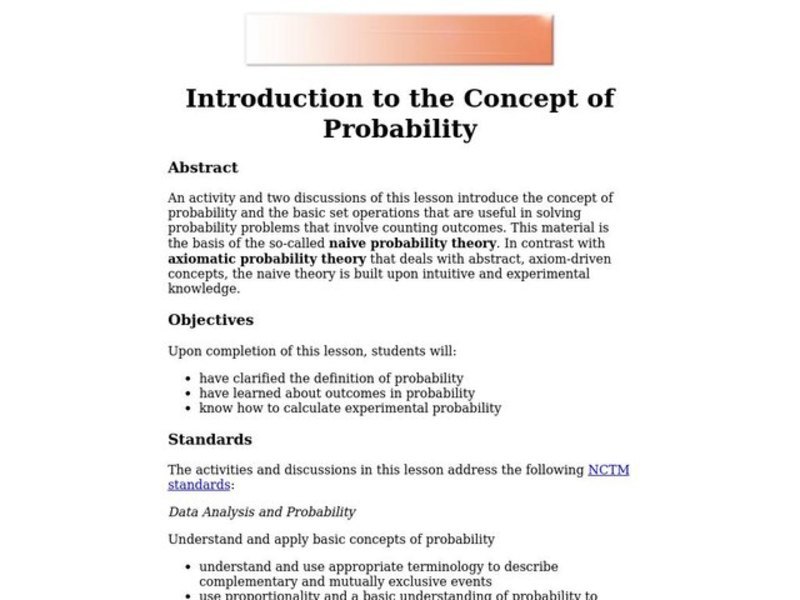Introduction to the Concept of Probability Lesson Plan
