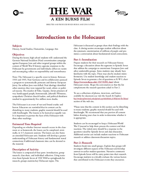 Introduction to the Holocaust Lesson Plan