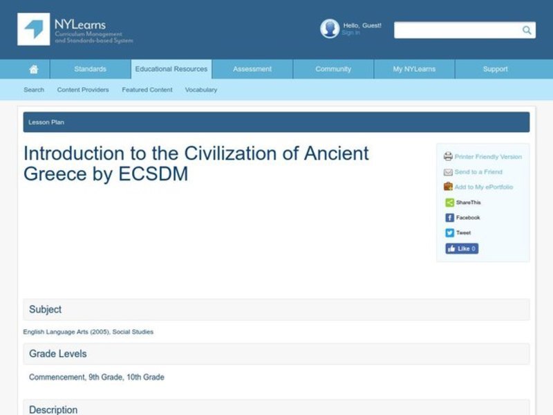 Introduction to the Civilization of Ancient Greece Lesson Plan
