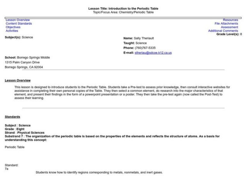 Introduction to the Periodic Table Lesson Plan