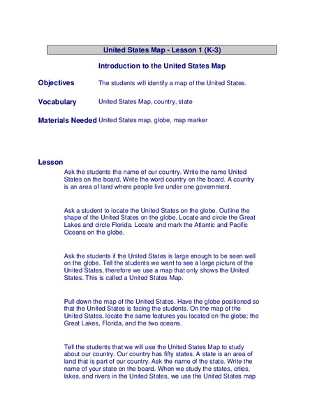 Introduction to the United States Map Lesson Plan