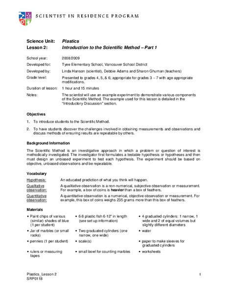 Introduction to the Scientific Method Lesson Plan