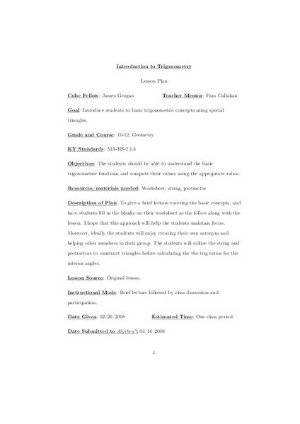 Introduction to Trigonometry Lesson Plan
