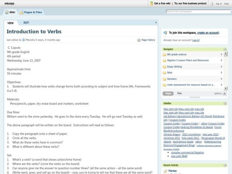 Introduction to Verbs Lesson Plan