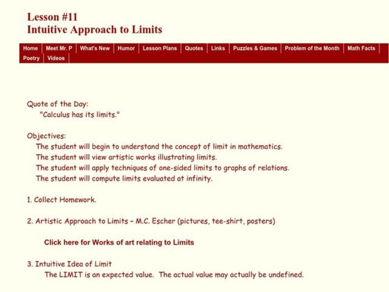 Intuitive Approach to Limits Lesson Plan
