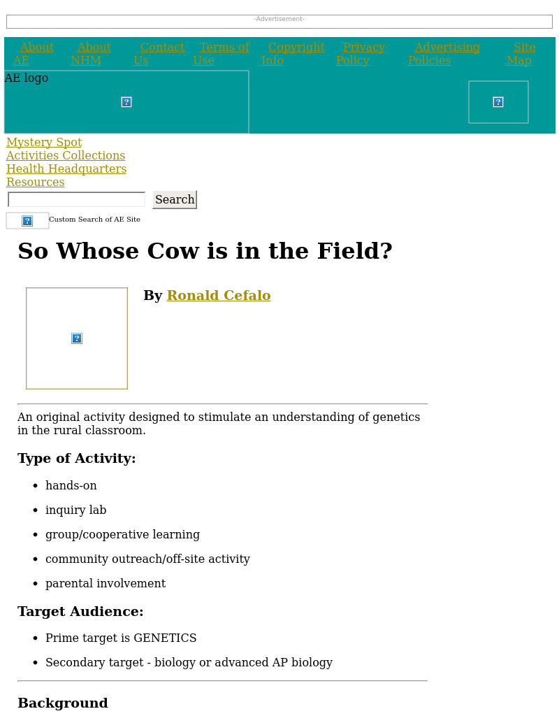 So Whose Cow is in the Field? Lesson Plan
